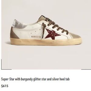 Golden goose Super-Star with burgundy glitter star and silver heel tab SIZE 35